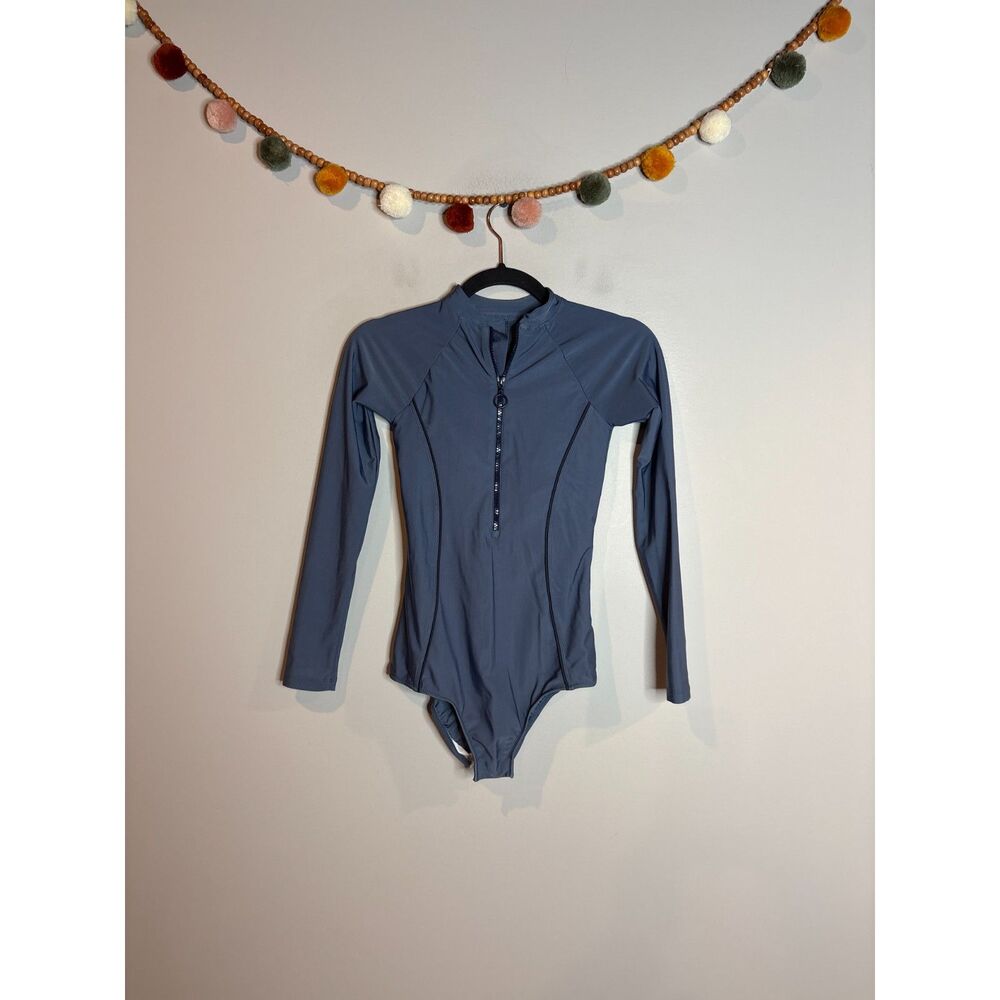 Lyra Swim blue zip up long sleeve swimsuit